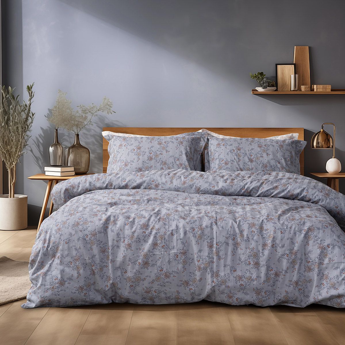 Beauty Home Σετ κουβερλί υπέρδιπλο Art 12212 Jasmine 100% Βαμβακοσατέν 300tc 220×240 Γκρι