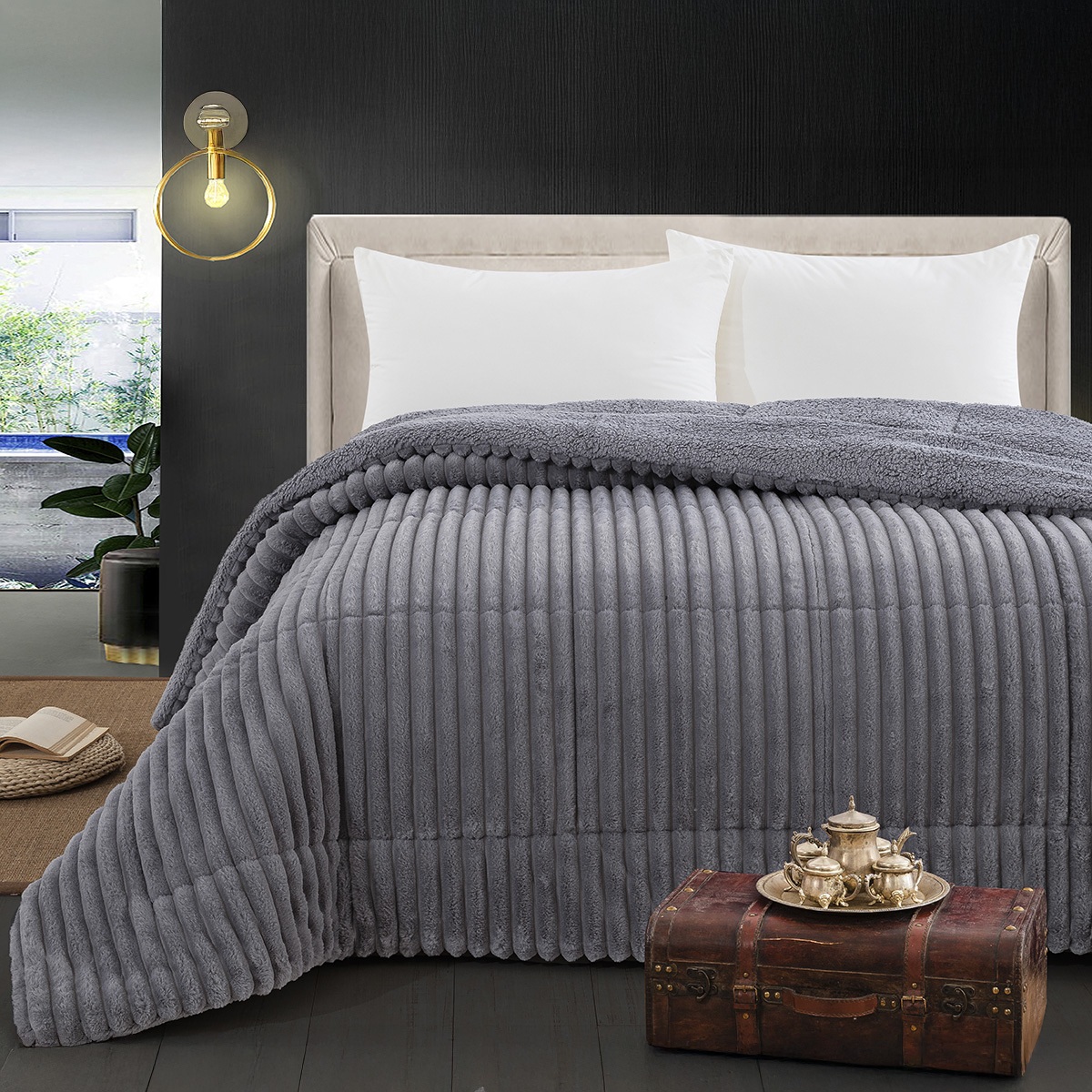 Beauty Home Κουβερτοπάπλωμα υπέρδιπλο Art 12524 220×240 Ανθρακί