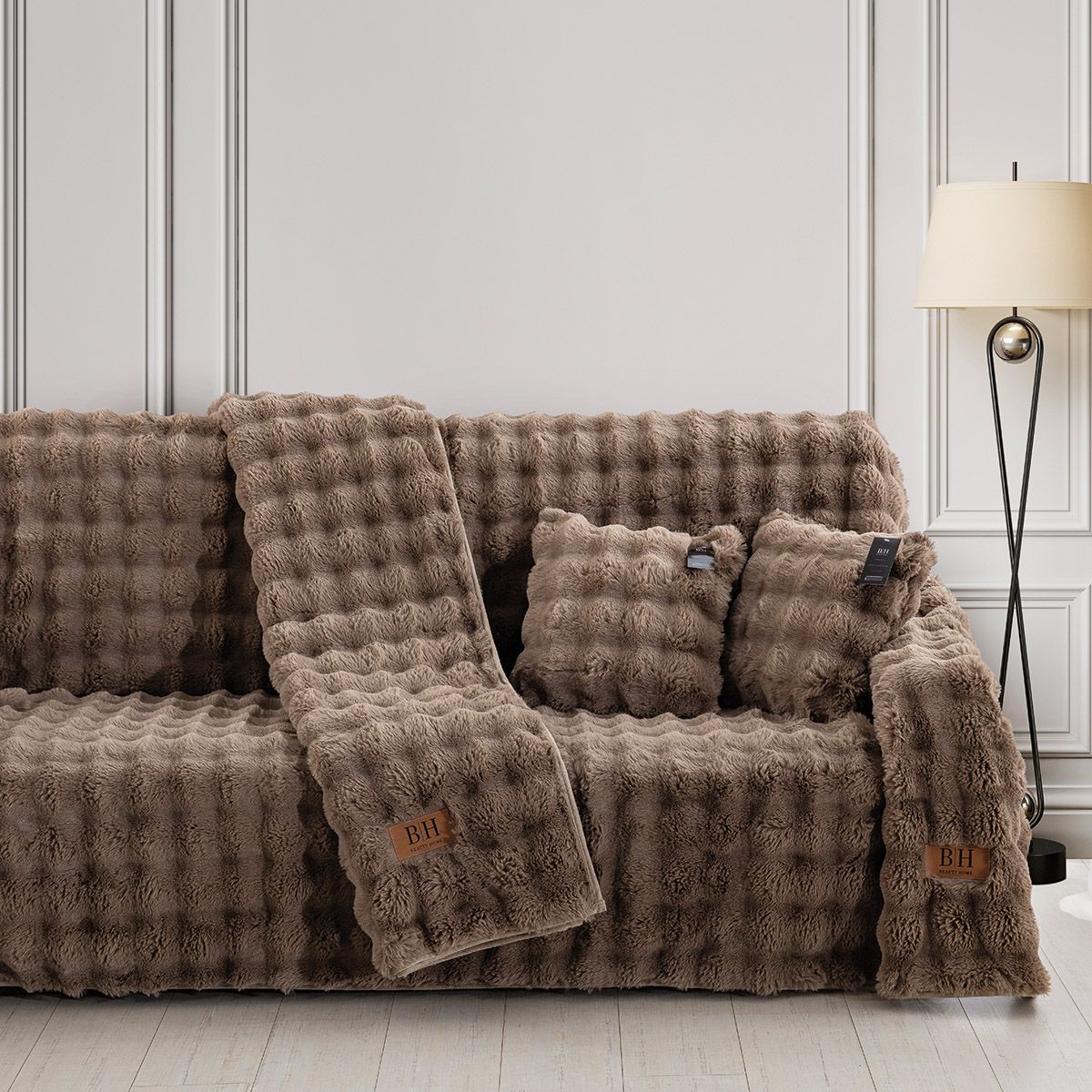 Beauty Home Γούνινο Σετ ριχτάρι 3τμχ Pop Art 8722 (180×160+180×250+180×300) Μόκα