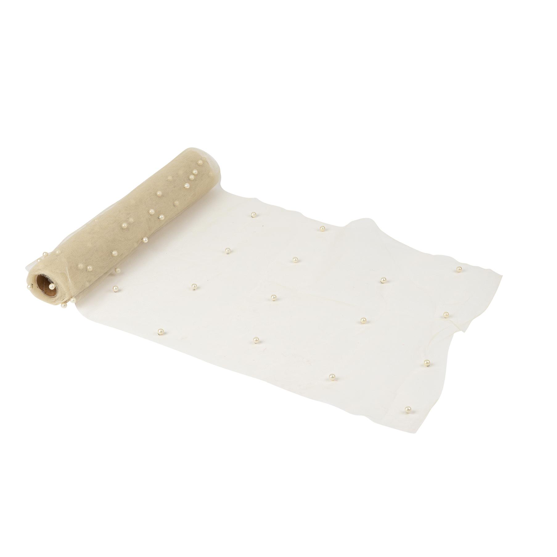 Beauty Home Ράννερ με πέρλες – Πράσινο Ευκάλυπτου οργάντζα 28 cm x 5 m