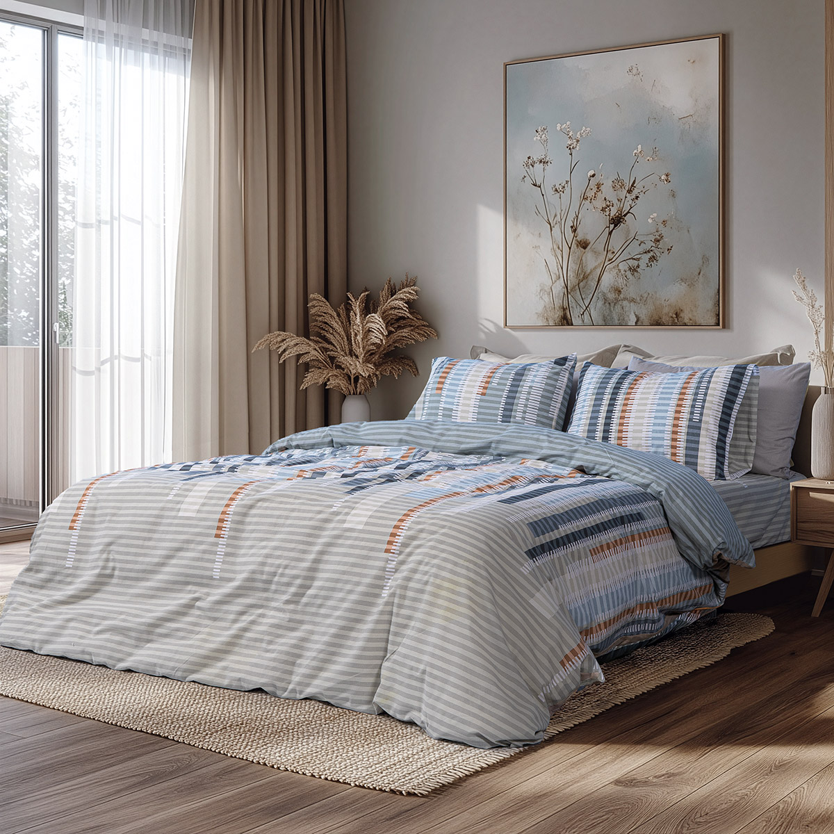 Beauty Home Ζεύγος μαξιλαροθήκες Moments Art 12571 51×73 Λαδί,Σιέλ