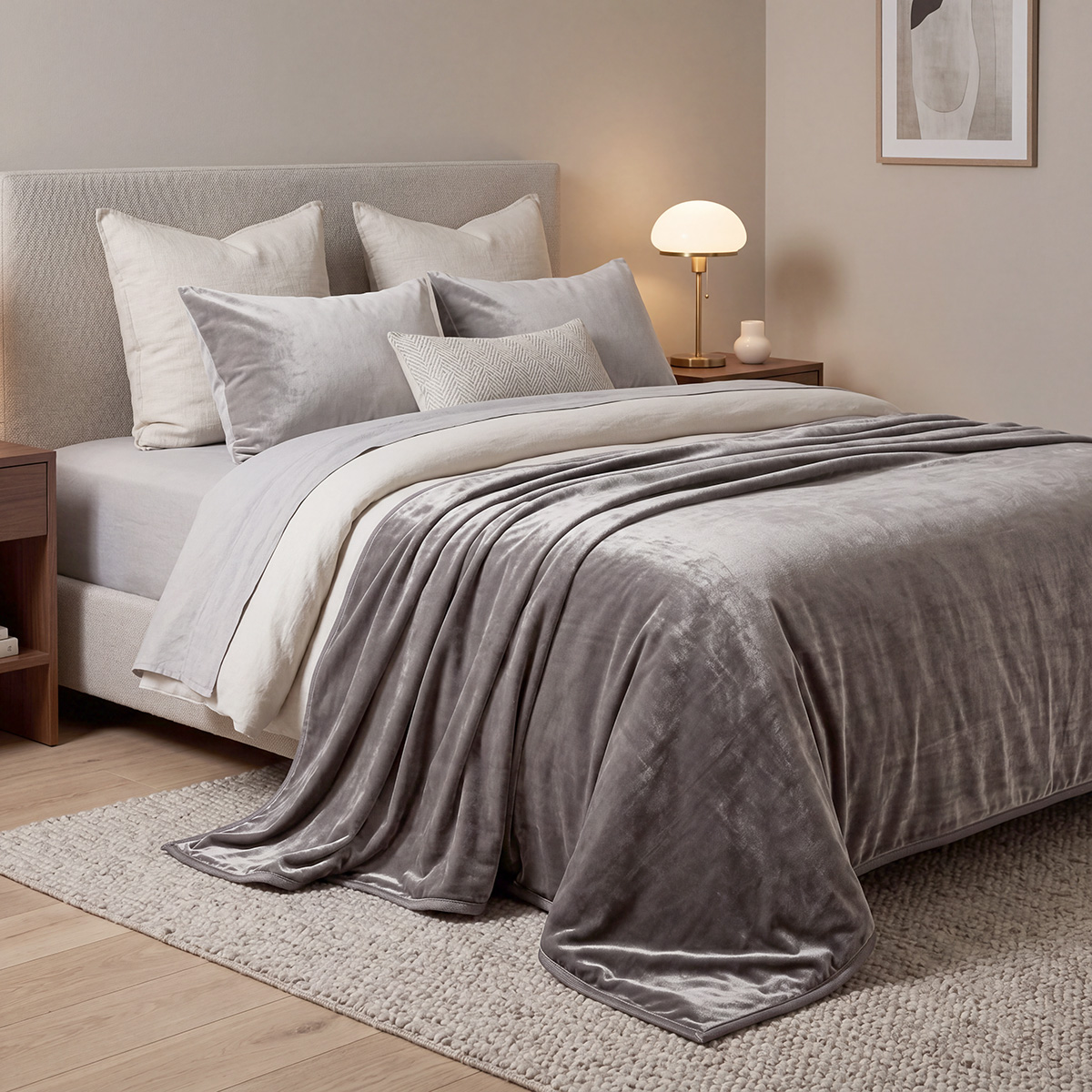 Beauty Home Κουβέρτα υπέρδιπλη Velora Art 12550 100% polyester super soft 550gsm 220×240 Γκρι