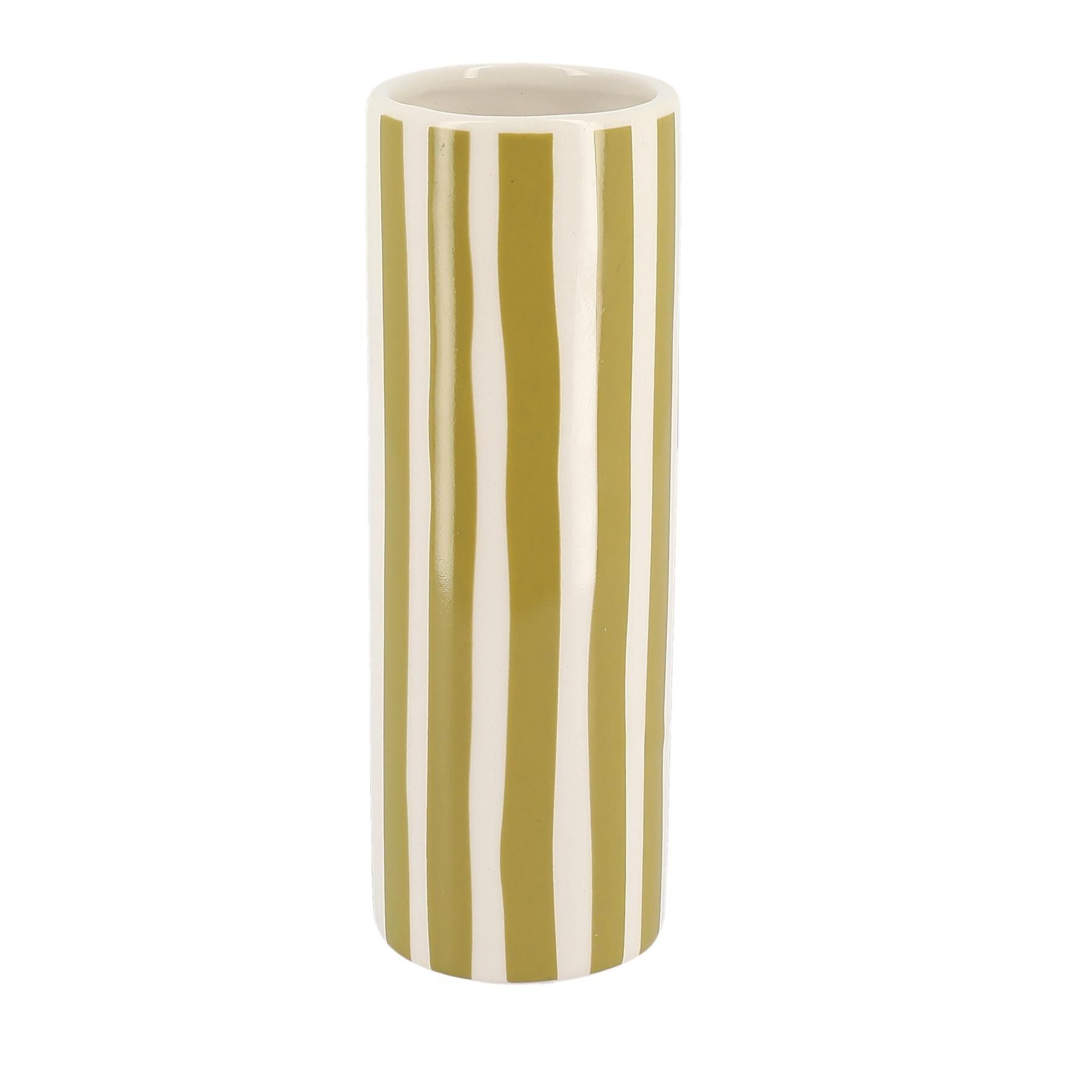 Beauty Home Κεραμικό Βάζο Délia Ριγέ Λαδί – Λευκό 5,5 x 16 CM